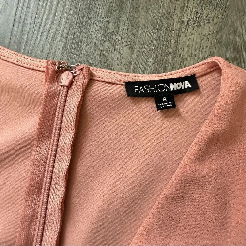 Fashion Nova Dusty Pink Ruffle Dress Small Feminine Surplice Wrap - Picture 4 of 11